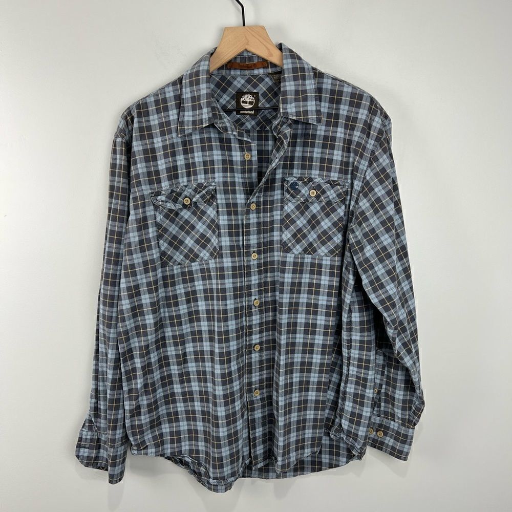Timberland Blue Plaid Button Down Shirt L